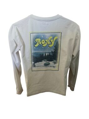 Roxy White Long Sleeve Tee Shirt with Yellow and Blue Graphic Women M Medium